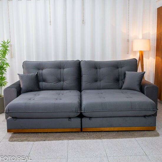 Sof� Retr�til Reclin�vel Ruah 2.90m Veludo Chumbo 4053 - Molas Ensacadas