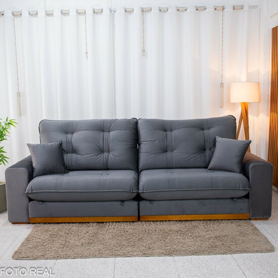 Sof� Retr�til Reclin�vel Ruah 2.90m Veludo Chumbo 4053 - Molas Ensacadas
