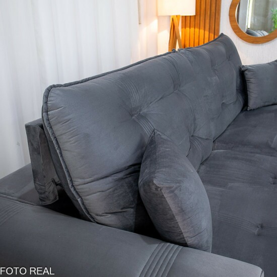 Sof� Retr�til Reclin�vel Ruah 2.90m Veludo Chumbo 4053 - Molas Ensacadas