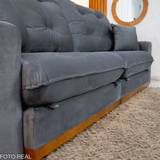 Sof� Retr�til Reclin�vel Ruah 2.90m Veludo Chumbo 4053 - Molas Ensacadas