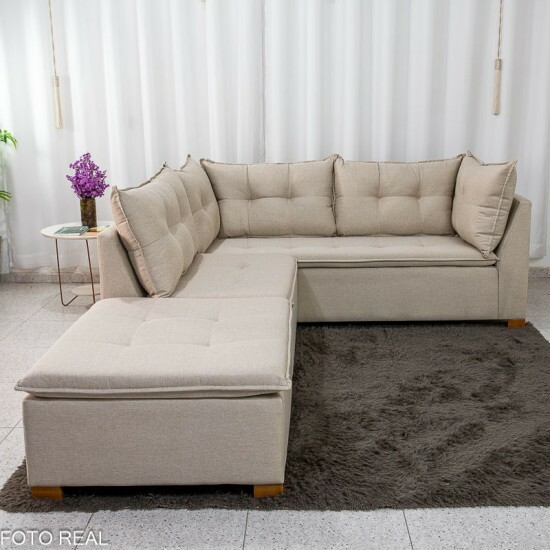 Sof� Canto com Puff Jaguar Linho Bege 2003