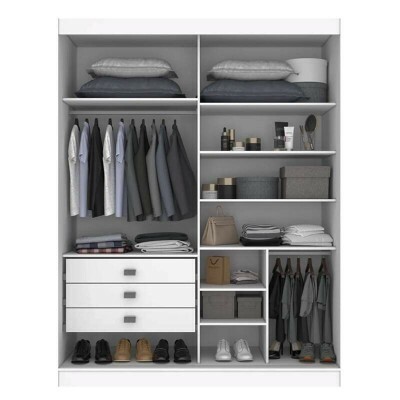 Guarda-roupa Atenas Larg. 1.85m Branco C/Espelho 2 Portas 3 Gavetas - D'Doro