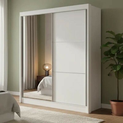 Guarda-roupa Atenas Larg. 1.85m Branco C/Espelho 2 Portas 3 Gavetas - D'Doro