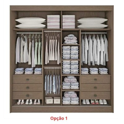 Guarda-roupa Casal 2,20m Titanium Castanho/Off Ripado 2 Portas 6 Gavetas 100% MDF - D Doro