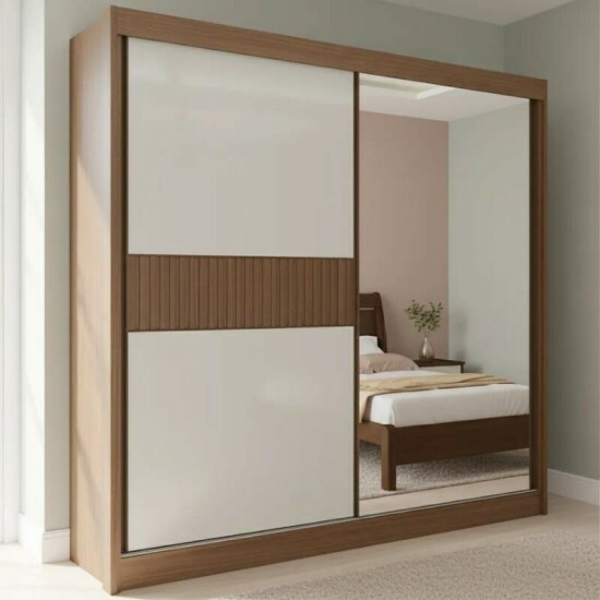 Guarda-Roupa Casal 2 Portas Titanium Ripado 100% MDF Castanho/Off White Larg. 2.20m - D Doro