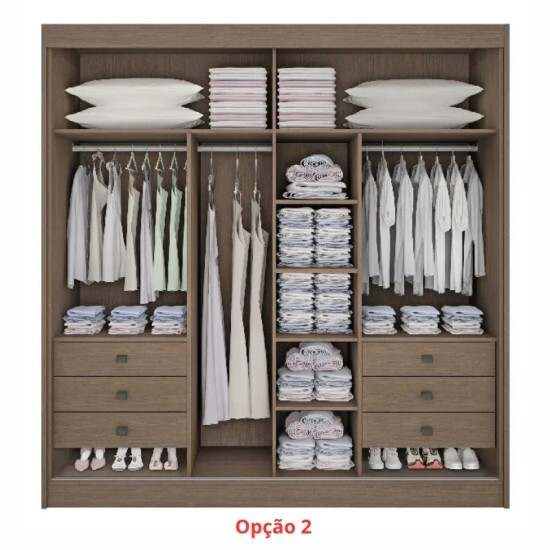 Guarda-Roupa Casal 2 Portas Titanium Ripado 100% MDF Castanho/Off White Larg. 2.20m - D Doro