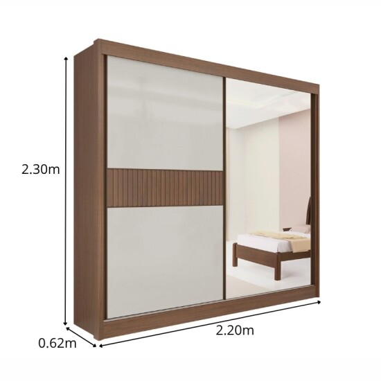 Guarda-Roupa Casal 2 Portas Titanium Ripado 100% MDF Castanho/Off White Larg. 2.20m - D Doro