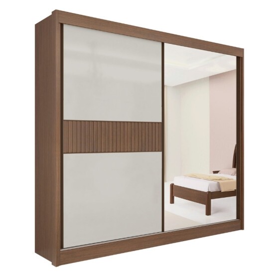 Guarda-Roupa Casal 2 Portas Titanium Ripado 100% MDF Castanho/Off White Larg. 2.20m - D Doro