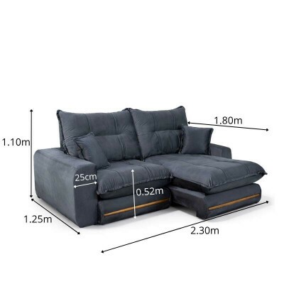 Sof� Retr�til Reclin�vel Chicago 2.30m Veludo Grafite A15 - Molas Ensacadas