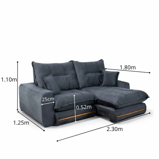 Sof� Retr�til Reclin�vel Chicago 2.30m Veludo Grafite A15 - Molas Ensacadas