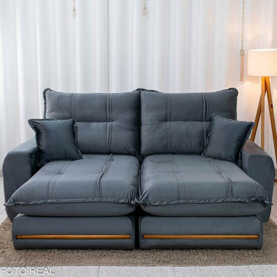 Sof� Retr�til Reclin�vel Chicago 2.30m Veludo Grafite A15 - Molas Ensacadas