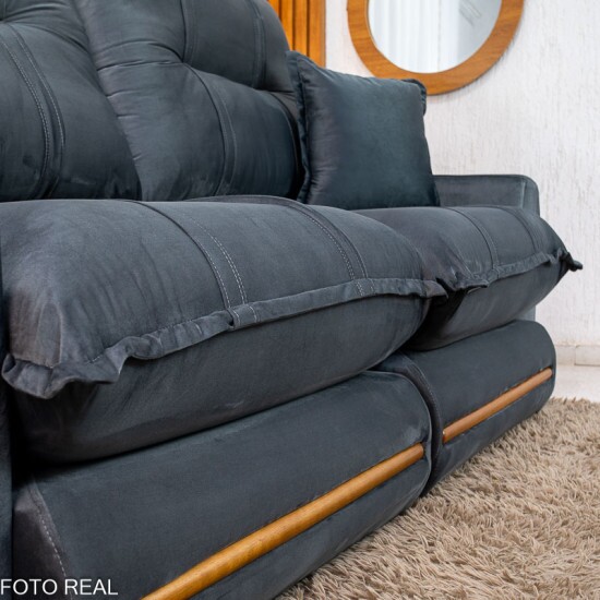 Sof� Retr�til Reclin�vel Chicago 2.30m Veludo Grafite A15 - Molas Ensacadas