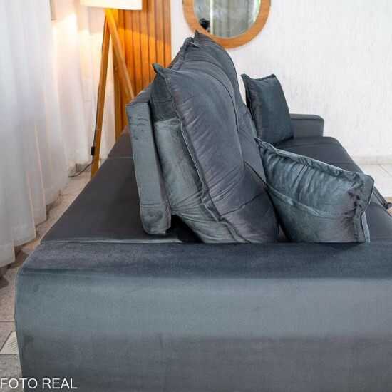 Sof� Retr�til Reclin�vel Chicago 2.30m Veludo Grafite A15 - Molas Ensacadas