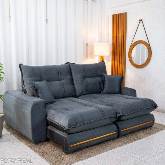 Sof� Retr�til Reclin�vel Chicago 2.10m Veludo Grafite A15 - Molas Ensacadas