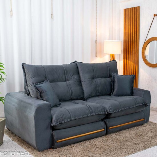 Sof� Retr�til Reclin�vel Chicago 2.10m Veludo Grafite A15 - Molas Ensacadas