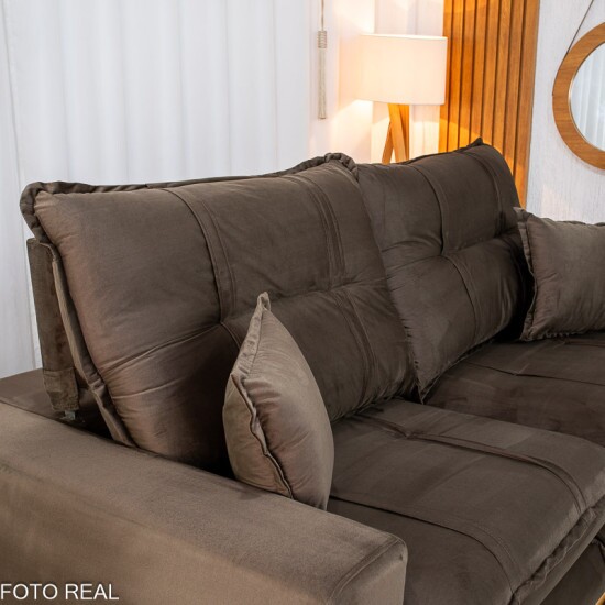 Sof� Retr�til Reclin�vel Chicago 2.10m Veludo Marrom A17 - Molas Ensacadas