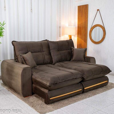 Sof� Retr�til Reclin�vel Chicago 2.30m Veludo Marrom A17 - Molas Ensacadas