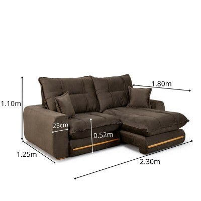 Sof� Retr�til Reclin�vel Chicago 2.30m Veludo Marrom A17 - Molas Ensacadas