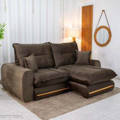 Sof� Retr�til Reclin�vel Chicago 2.50m Veludo Marrom A17 - Molas Ensacadas