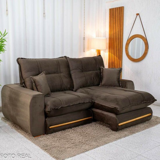 Sof� Retr�til Reclin�vel Chicago 2.50m Veludo Marrom A17 - Molas Ensacadas