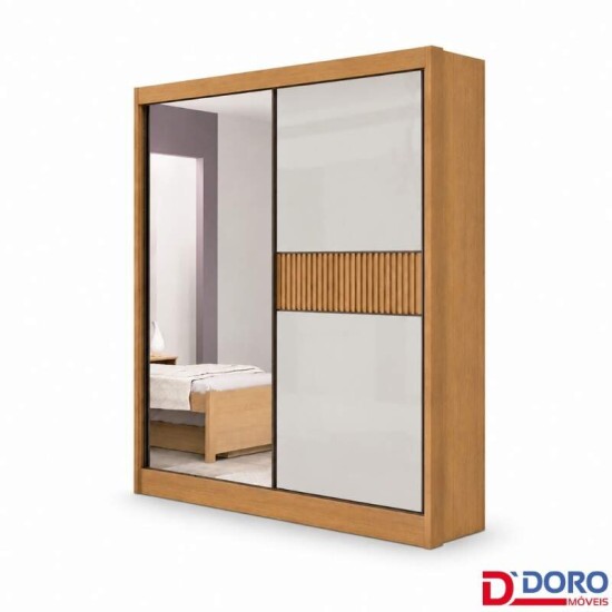 Guarda-Roupa Atenas Ripado Larg. 1.85m Cinamomo/Off C/Espelho 2 Portas 3 Gavetas - D\\\'Doro