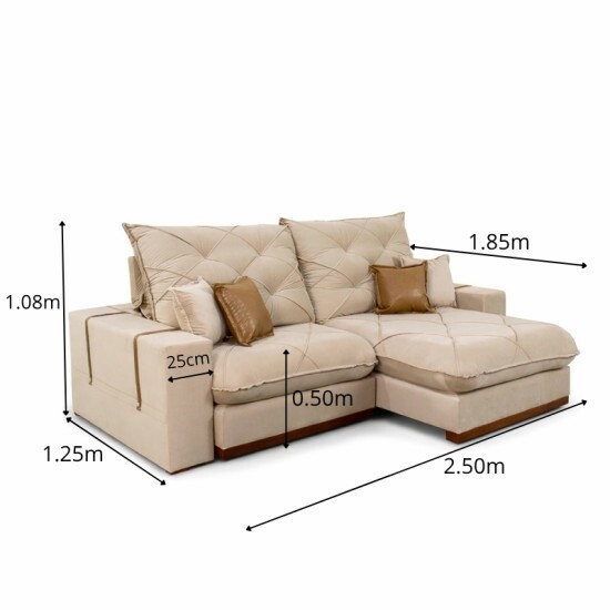 Sof� Retr�til Reclin�vel Malibu 2.50m Veludo Bege 827 - D33 e Molas Ensacadas
