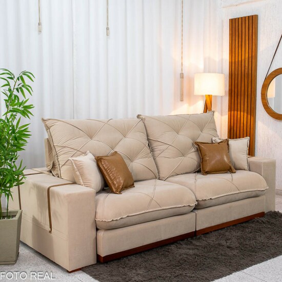 Sof� Retr�til Reclin�vel Malibu 2.50m Veludo Bege 827 - D33 e Molas Ensacadas