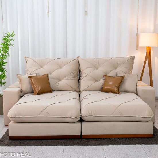 Sof� Retr�til Reclin�vel Malibu 2.50m Veludo Bege 827 - D33 e Molas Ensacadas