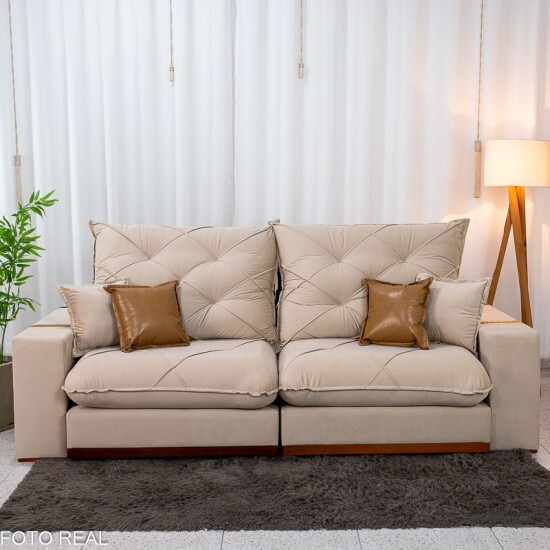 Sof� Retr�til Reclin�vel Malibu 2.50m Veludo Bege 827 - D33 e Molas Ensacadas