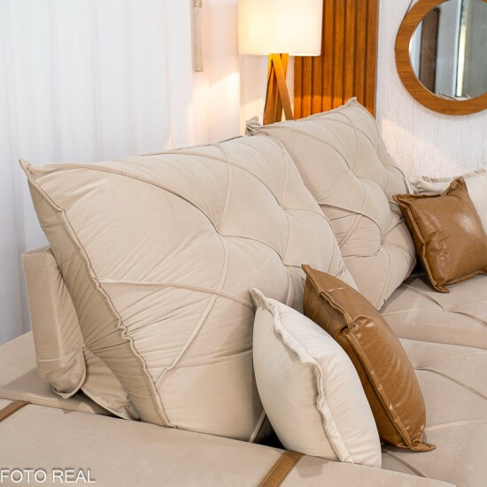 Sof� Retr�til Reclin�vel Malibu 2.50m Veludo Bege 827 - D33 e Molas Ensacadas