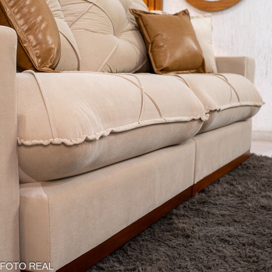 Sof� Retr�til Reclin�vel Malibu 2.50m Veludo Bege 827 - D33 e Molas Ensacadas