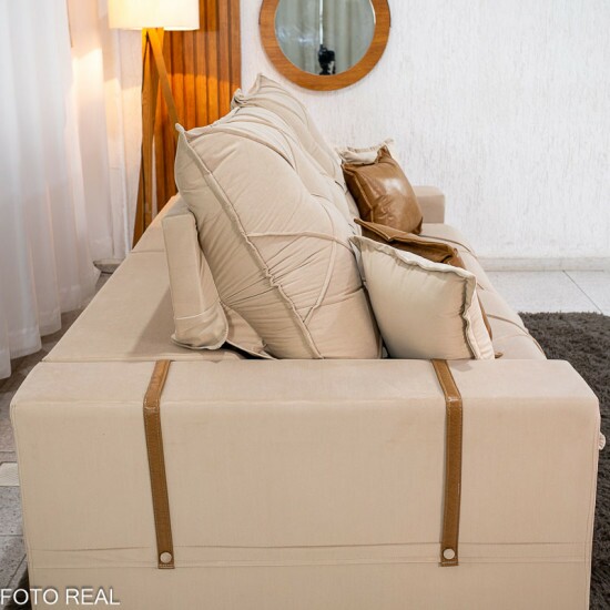 Sof� Retr�til Reclin�vel Malibu 2.50m Veludo Bege 827 - D33 e Molas Ensacadas