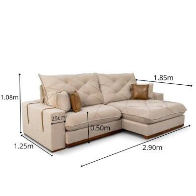 Sof� Retr�til Reclin�vel Malibu 2.90m Veludo Bege 827 - D33 e Molas Ensacadas
