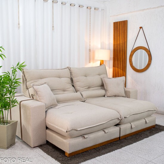 Sof� Retr�til Reclin�vel M�naco 2.50m Linho Bege A57 - Molas Ensacadas