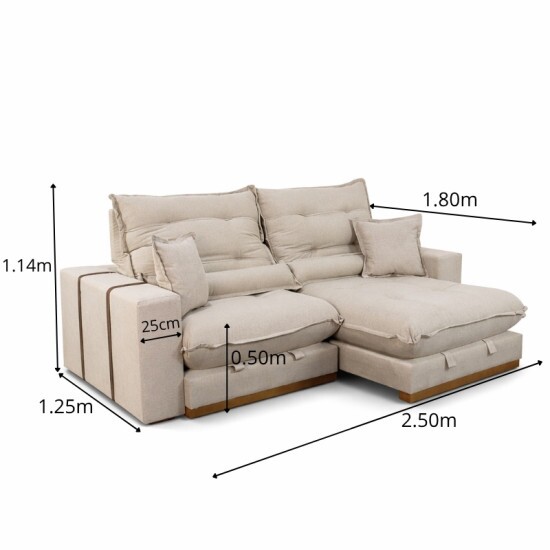 Sof� Retr�til Reclin�vel M�naco 2.50m Linho Bege A57 - Molas Ensacadas