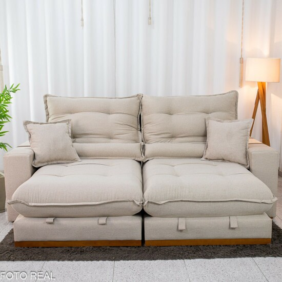 Sof� Retr�til Reclin�vel M�naco 2.50m Linho Bege A57 - Molas Ensacadas