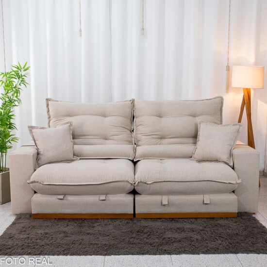 Sof� Retr�til Reclin�vel M�naco 2.50m Linho Bege A57 - Molas Ensacadas