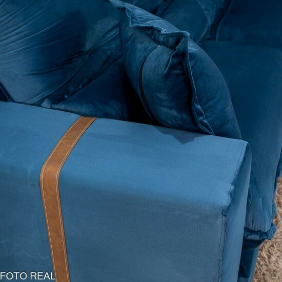 Sof� Retr�til Reclin�vel M�naco 2.50m Veludo Azul A16 - Molas Ensacadas