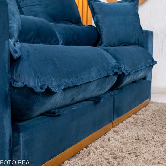 Sof� Retr�til Reclin�vel M�naco 2.50m Veludo Azul A16 - Molas Ensacadas