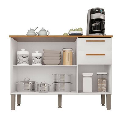 Balc�o para Cozinha New Val�ncia Branco/Cinamomo 3 Portas 2 Gavetas Larg. 1.20m - Sall�to