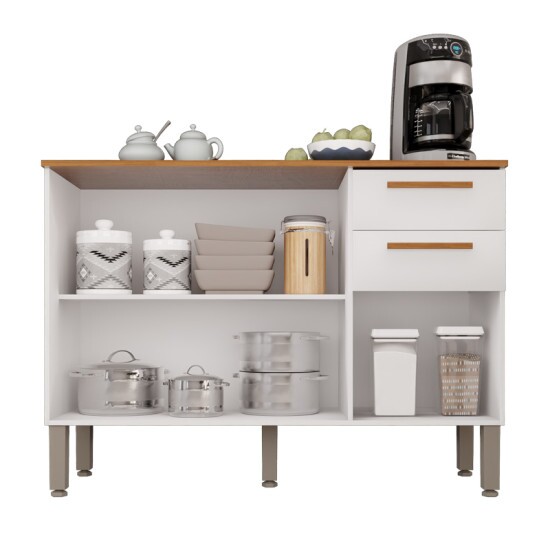 Balc�o para Cozinha New Val�ncia Branco/Cinamomo 3 Portas 2 Gavetas Larg. 1.20m - Sall�to