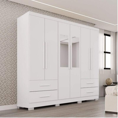 Guarda-roupa Texas Premium Branco C/Espelho e P�s 6 Portas 4 gavetas Larg. 1.80m - Sall�to