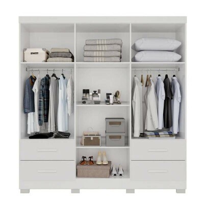 Guarda-roupa Texas Premium Branco C/Espelho e P�s 6 Portas 4 gavetas Larg. 1.80m - Sall�to