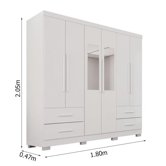 Guarda-roupa Casal 1,80m Texas Premium Branco 6 Portas 4 Gavetas com Espelho - Sall�to