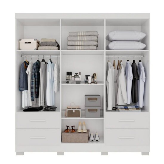 Guarda-roupa Casal 1,80m Texas Premium Branco 6 Portas 4 Gavetas com Espelho - Sall�to