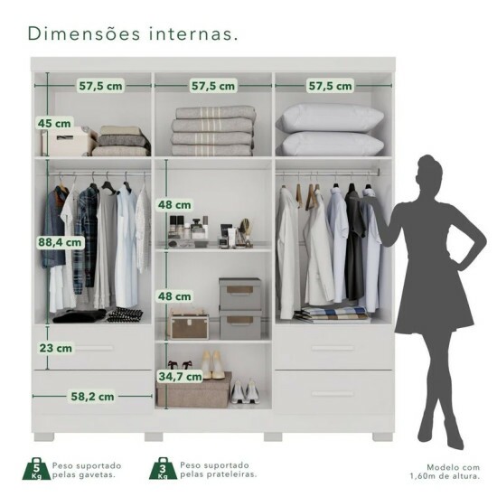 Guarda-roupa Casal 1,80m Texas Premium Branco 6 Portas 4 Gavetas com Espelho - Sall�to