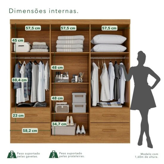 Guarda-roupa Texas Premium Cinamomo C/Espelho e P�s 6 Portas 4 gavetas Larg. 1.80m - Sall�to