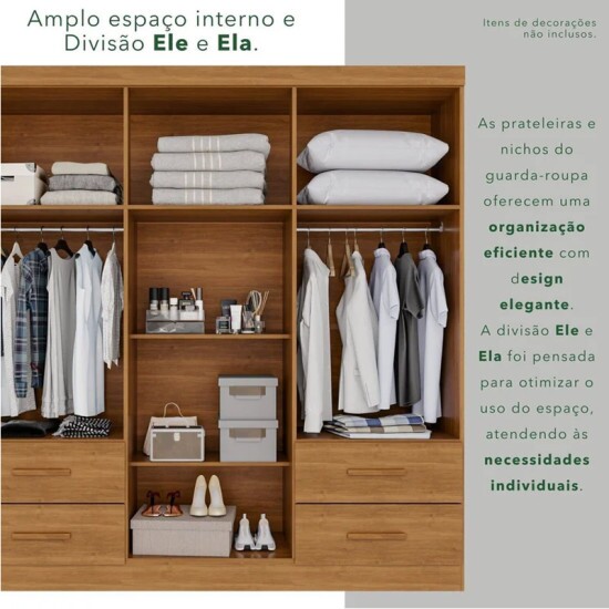 Guarda-roupa Texas Premium Cinamomo C/Espelho e P�s 6 Portas 4 gavetas Larg. 1.80m - Sall�to