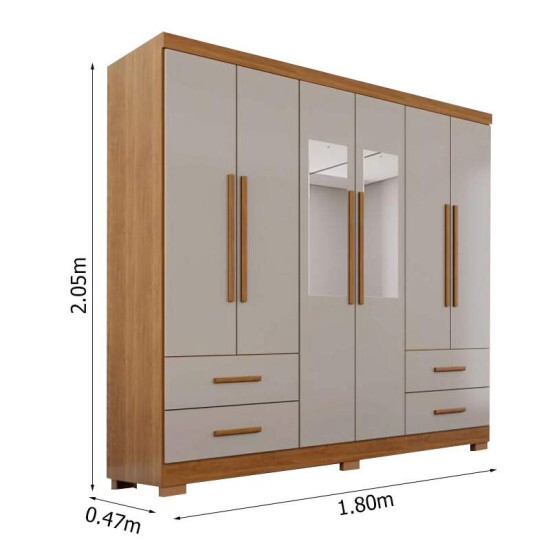 Guarda-roupa Texas Premium Cinamomo/Off C/Espelho e P�s 6 Portas 4 gavetas Larg. 1.80m - Sall�to