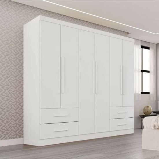 Guarda-roupa Texas Premium Branco 6 Portas 4 gavetas Larg. 1.80m - Sall�to